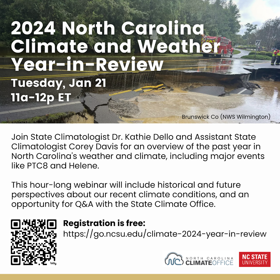 An invitation to the 2024 North Carolina Climate and Weather Year-in-Review Webinar