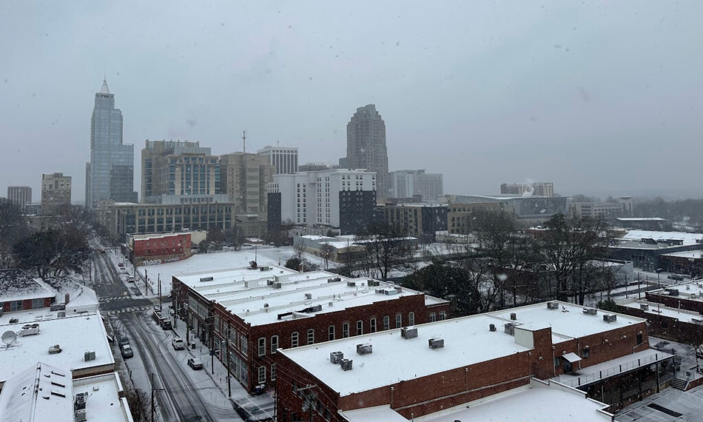 A photo of snow in downtown Raleigh on February 19