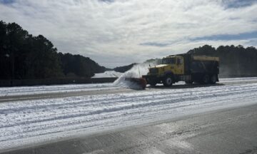 A photo of a plow on a road in Pender County after the January 22 snow event