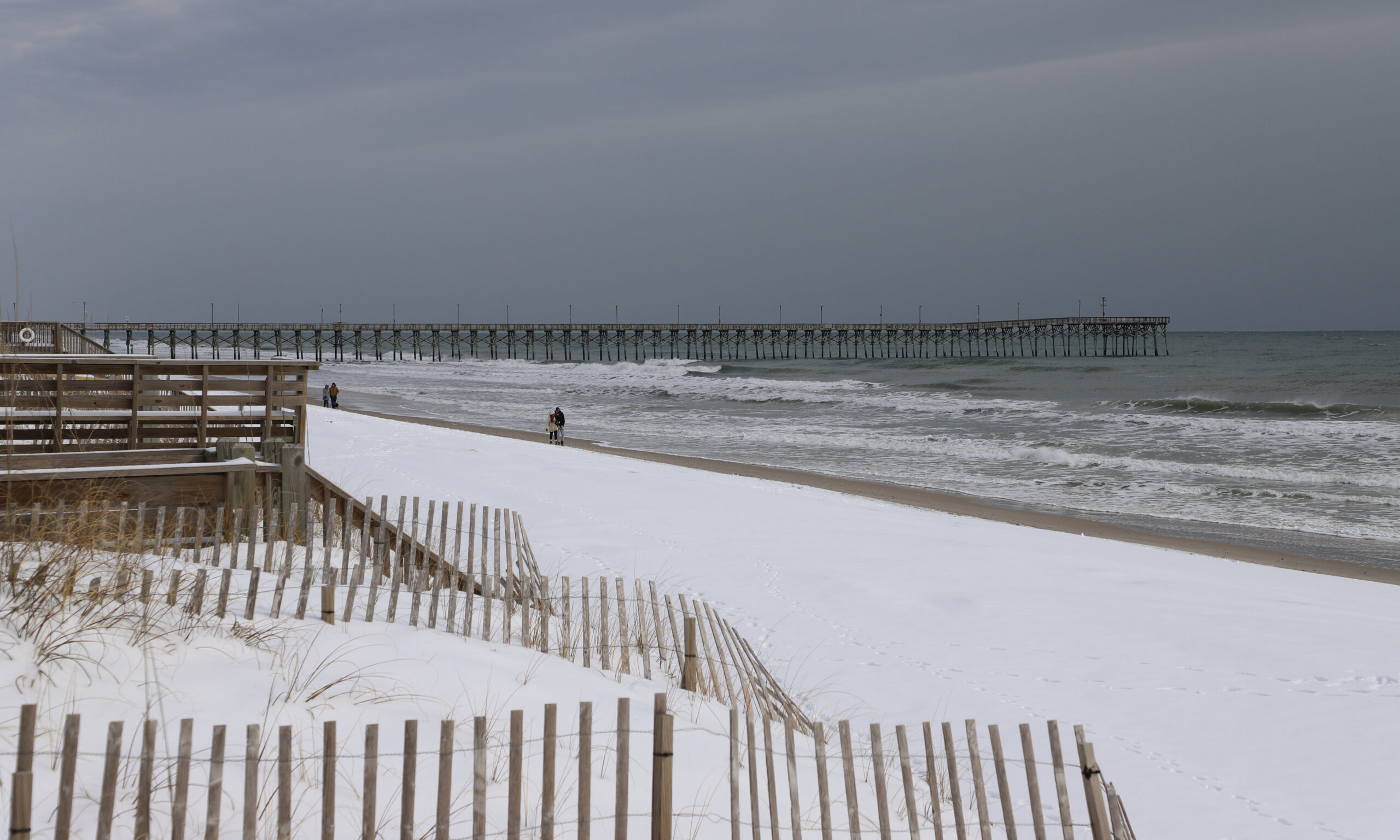 A photo of snow on Topsail Beach on January 22, 2025