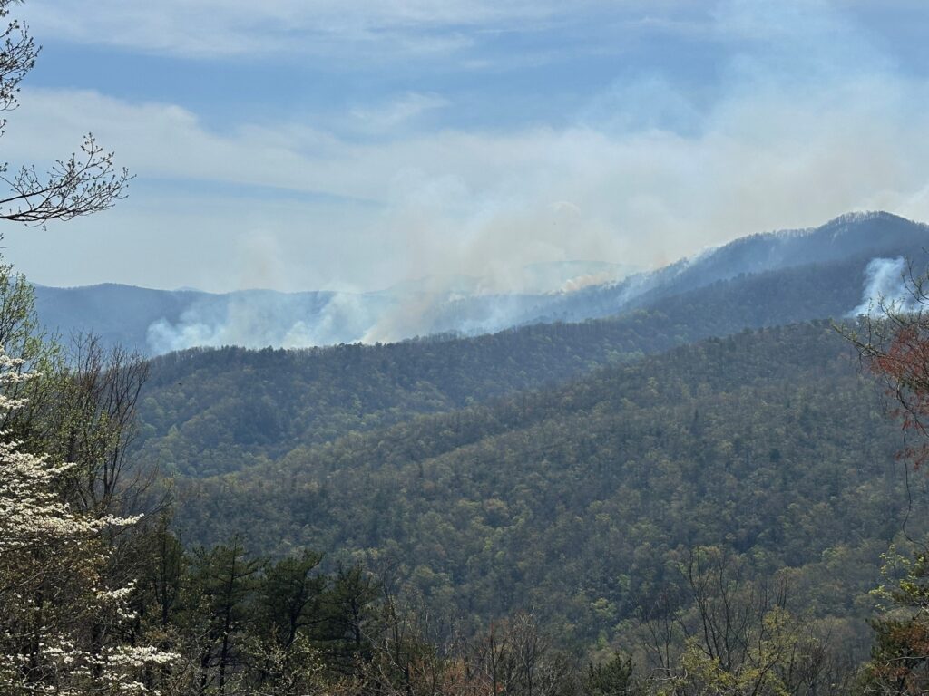 A photo of smoke from the Bee Rock Creek fire in McDowell County