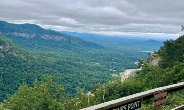 A photo of a scenic overlook under cloudy skies at Chimney Rock State Park earlier this month