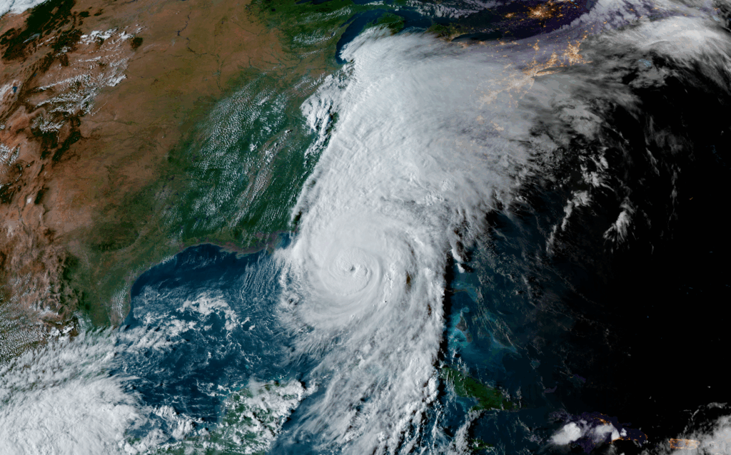 A satellite image of Hurricane Helene on the evening of September 26, 2024