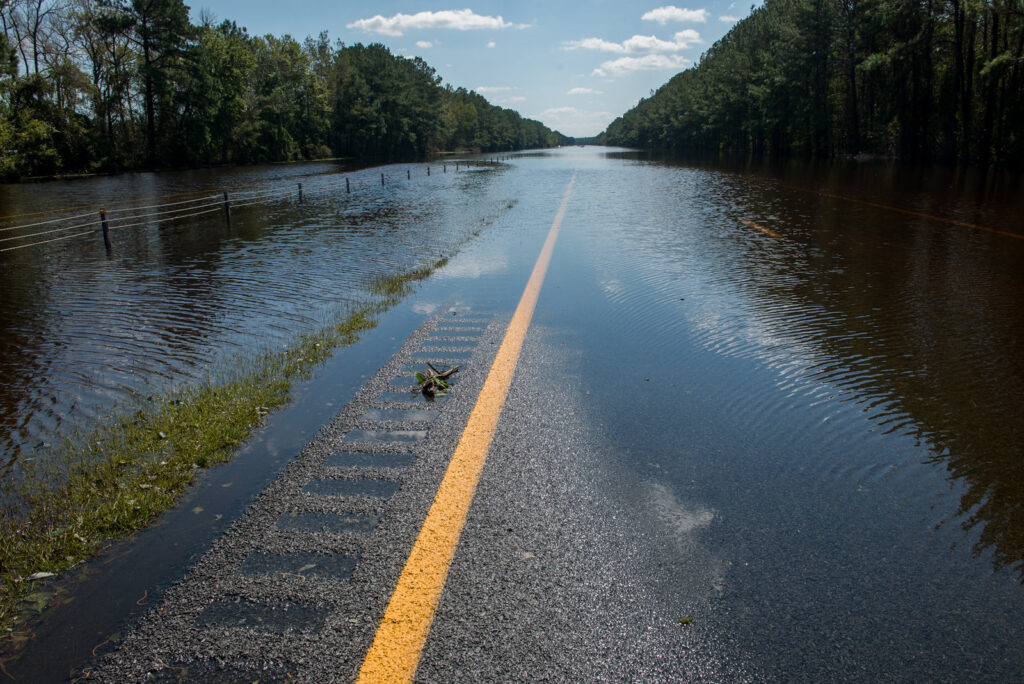 A photo of flooding on Interstate 40 near Wallace, NC, after Hurricane Florence in 2018