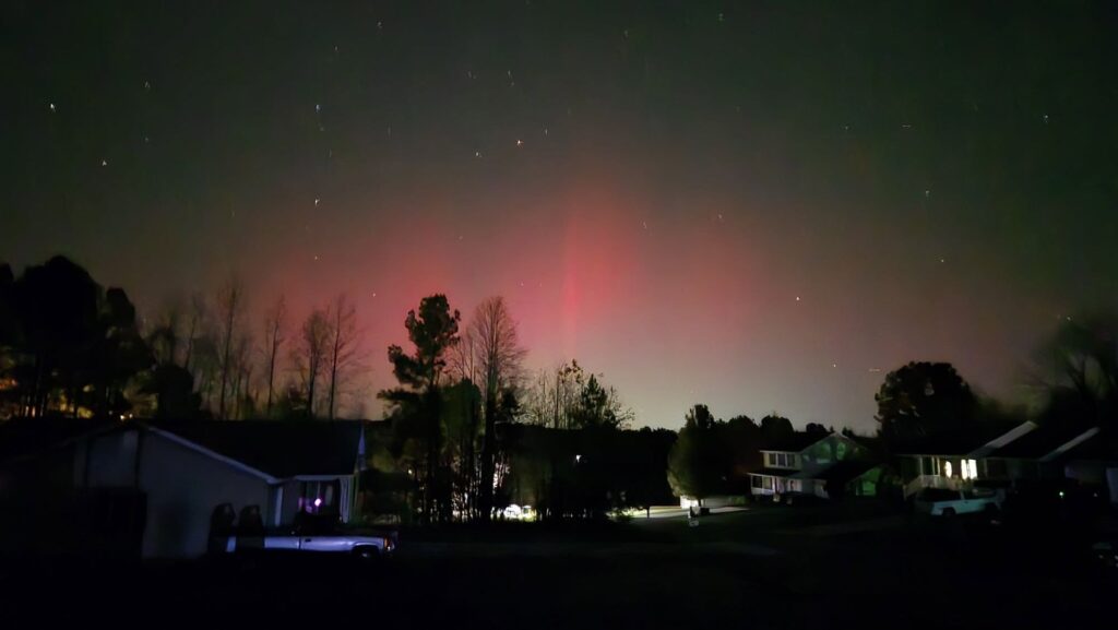 A photo of the aurora borealis visible in Stoneville, NC, on November 12