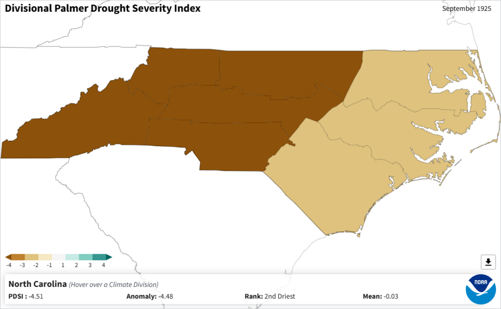 A map of the Palmer Drought Severity Index in September 1925