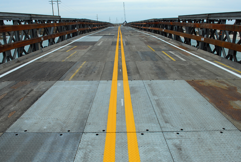 A photo of the temporary bridge across Pea Island