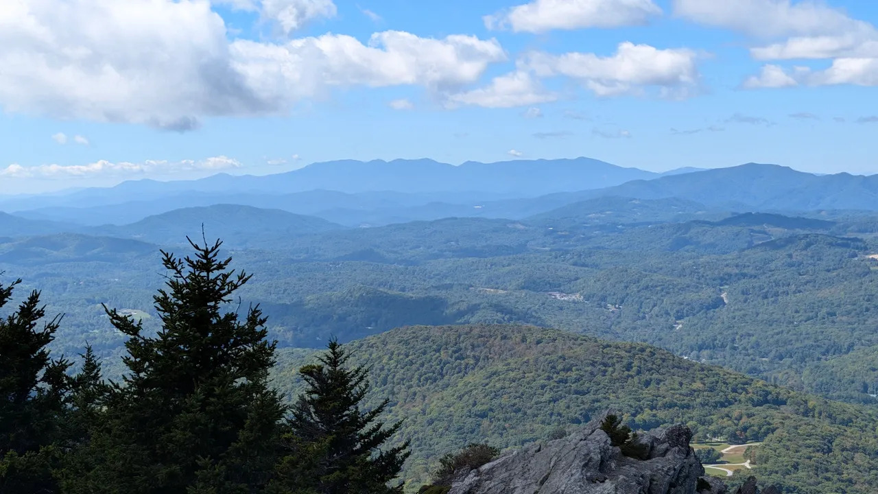 A photo of the landscape as seen from Grandfather Mountain in late September